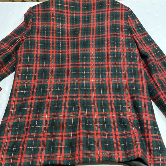 Wool Christmas Blazer 2 Button Red/Green/Gold Plaid Women’s Size 14 Shoulder Pad - Picture 2 of 13